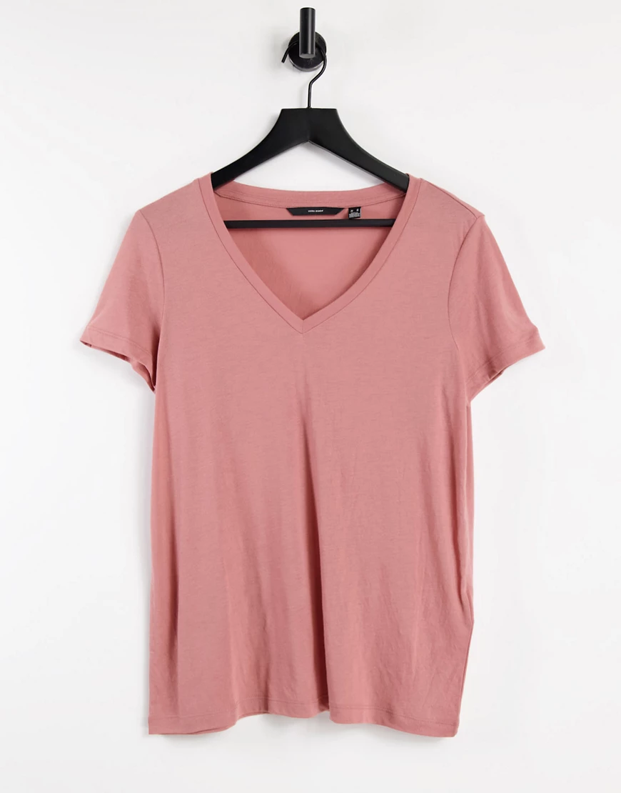 Vero Moda – T-Shirt mit V-Ausschnitt in Rosépink-Rosa günstig online kaufen