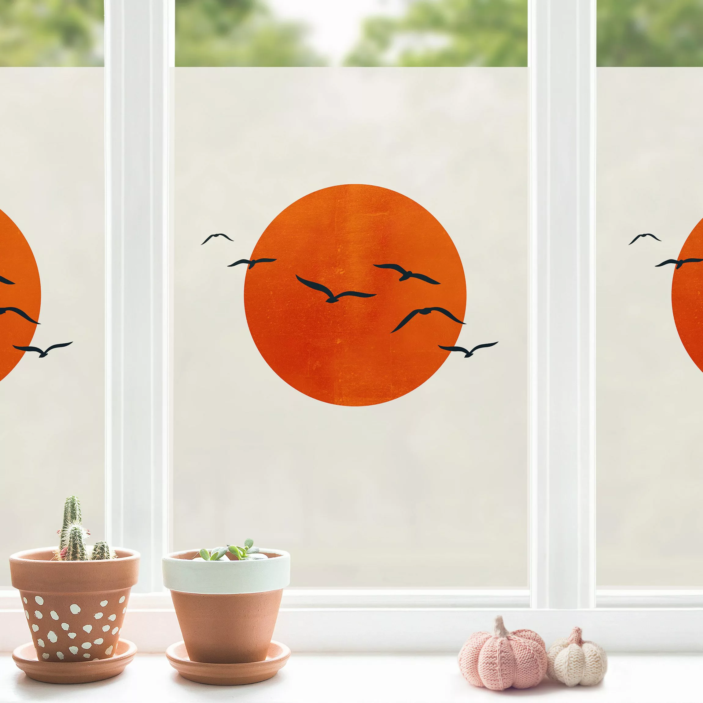 Fensterfolie Vogelschwarm vor roter Sonne I günstig online kaufen