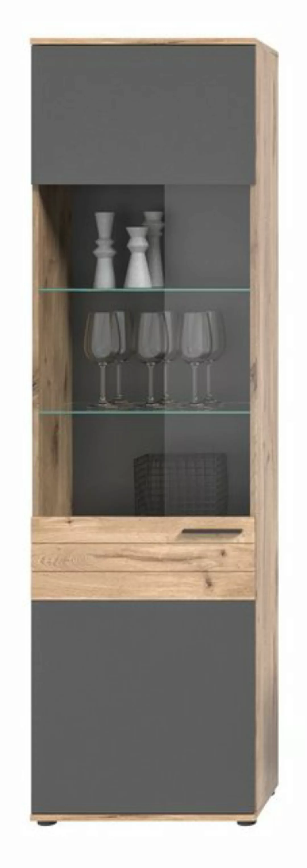 furnling Vitrine Moskau 57 x 200 x 37 cm, in Eiche/Grau mit Softclose-Funkt günstig online kaufen