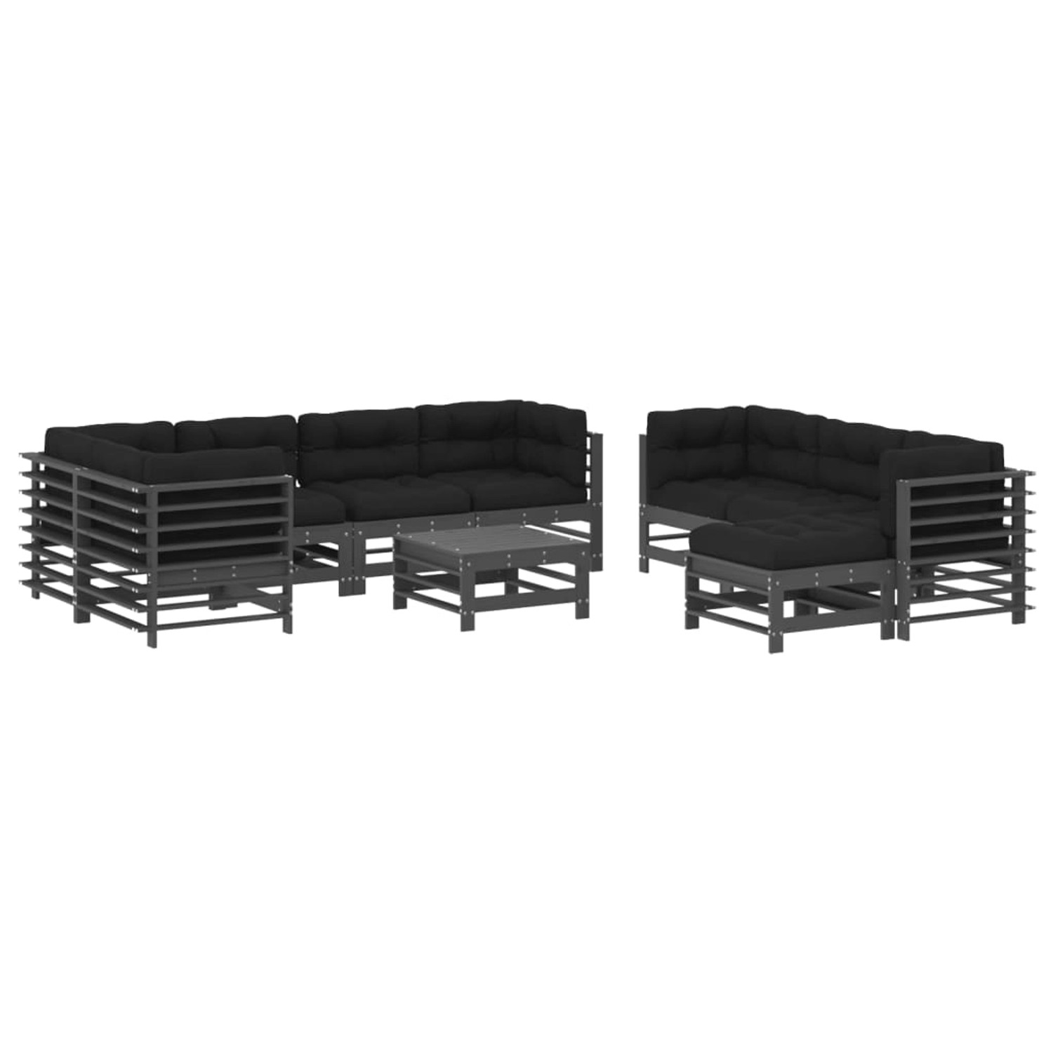 vidaXL 10-tlg Garten-Lounge-Set mit Kissen Grau Kiefernholz Modell 9 günstig online kaufen