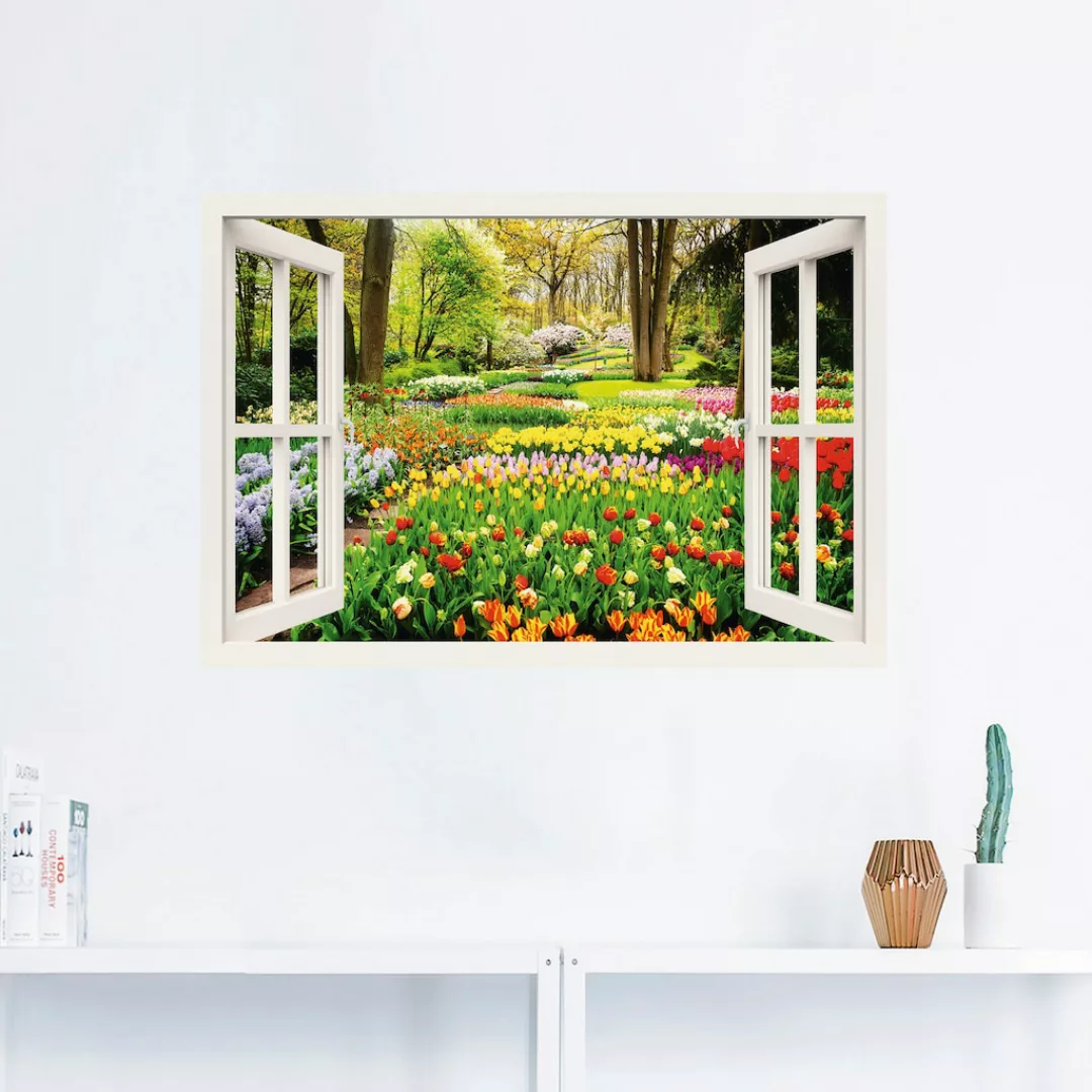 Artland Wandbild "Fensterblick Tulpen Garten Frühling", Fensterblick, (1 St günstig online kaufen
