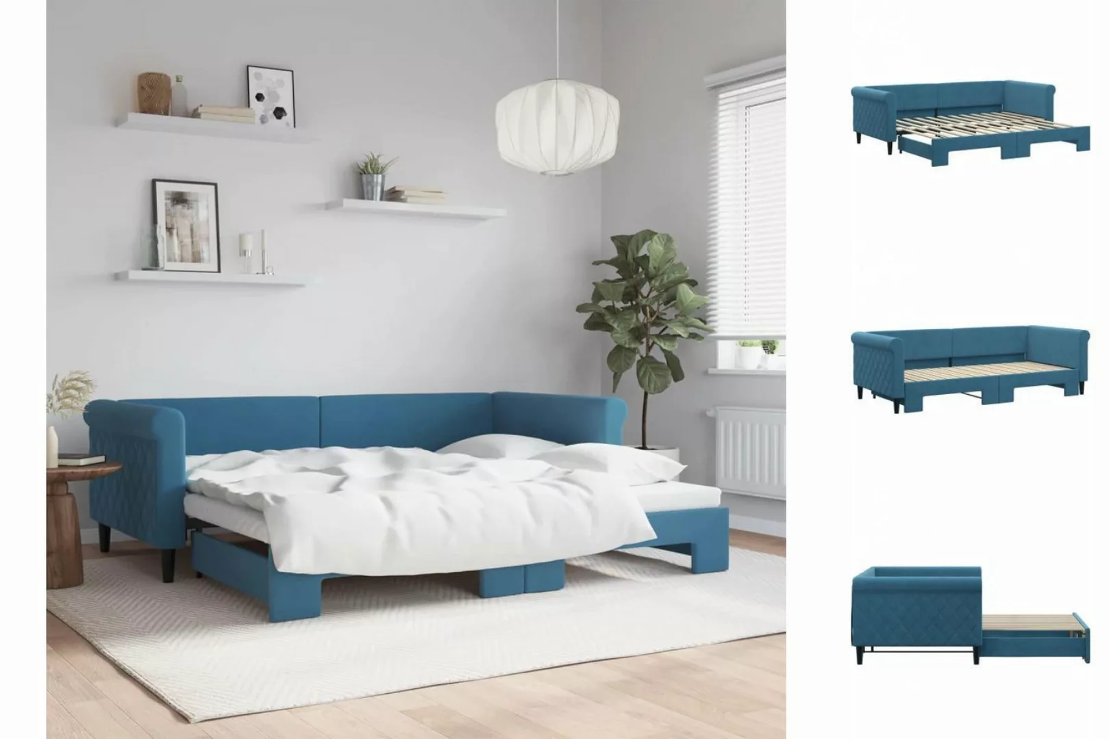 vidaXL Gästebett Gästebett Tagesbett Ausziehbar Blau 90x200 cm Samt Bett Be günstig online kaufen