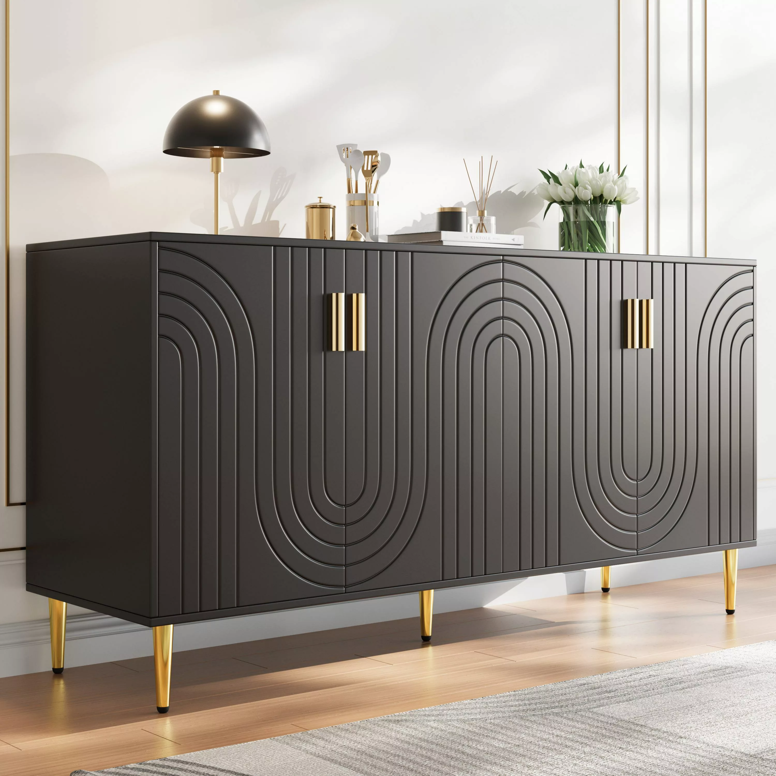 Küchenschrank, Sideboard mit einzigartigem Wellendesign, vielseitiger Staur günstig online kaufen