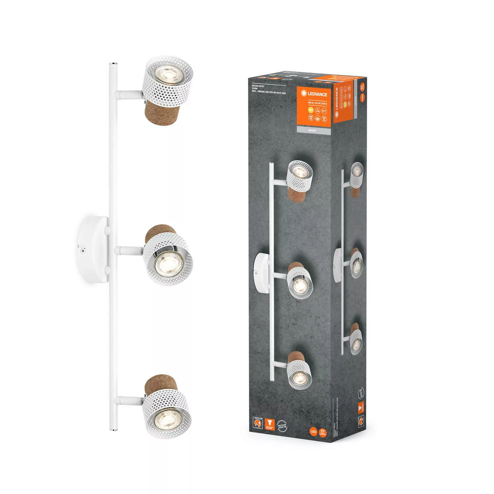 LEDVANCE LED-Deckenspot Cork, GU10, 3-fl.,, lang, weiß günstig online kaufen