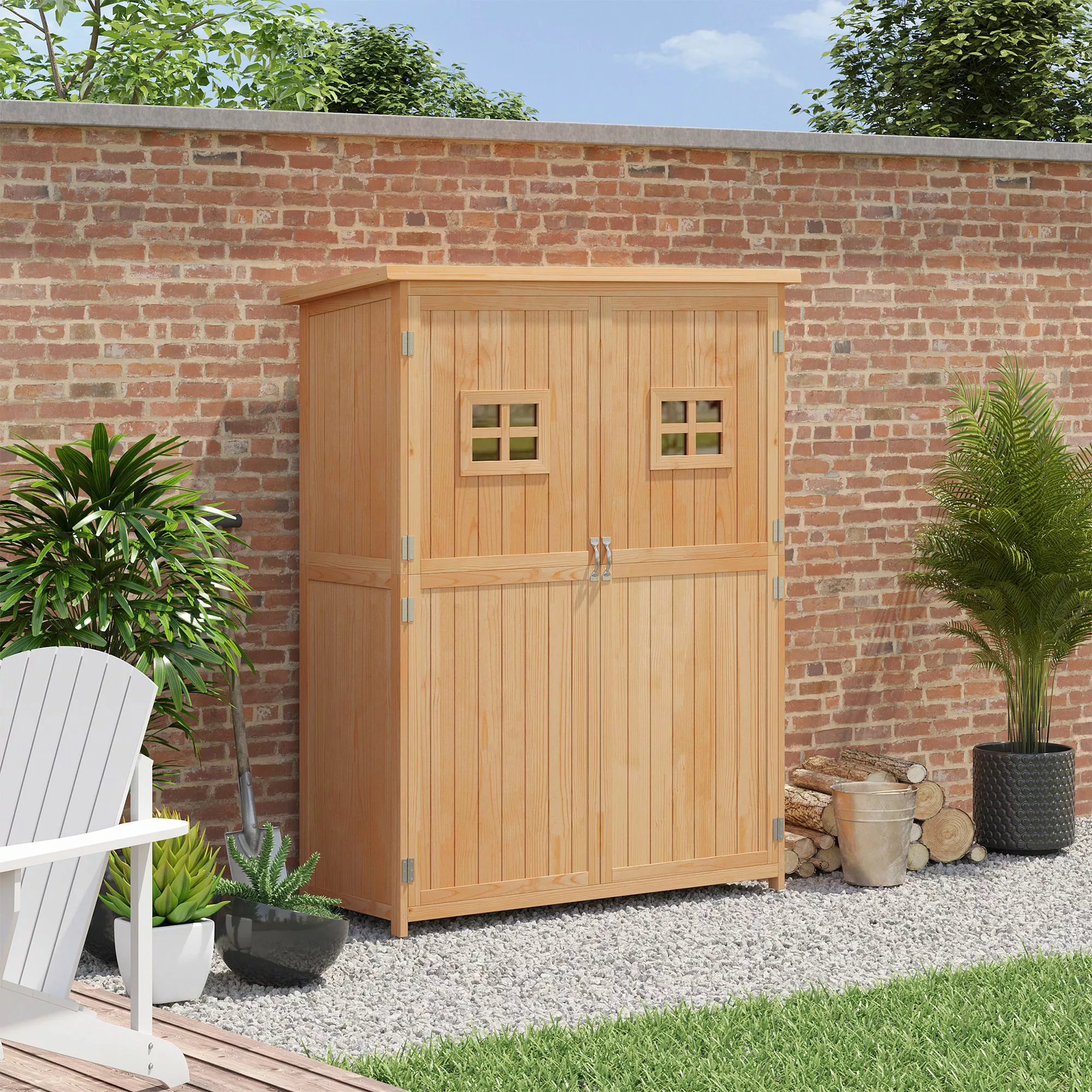 Outsunny Gartenschrank Holz Geräteschuppen Pultdach 127,5x50x164cm, Geräteh günstig online kaufen