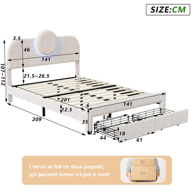 Furnishings Home Polsterbett 140x200cm mit 2 Schubladen und LED-Licht (Set, günstig online kaufen