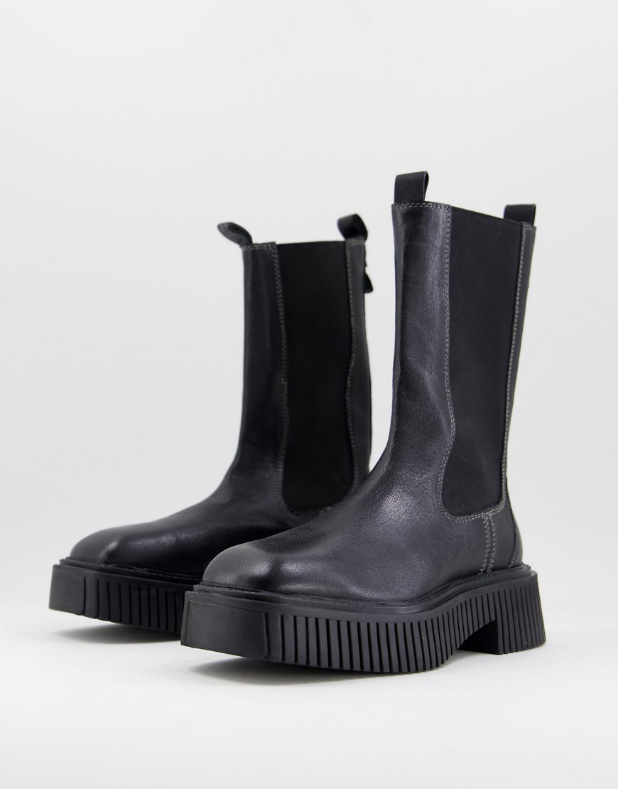 ASRA – Connie – Wadenlange Chelsea-Stiefel aus schwarzem Leder günstig online kaufen