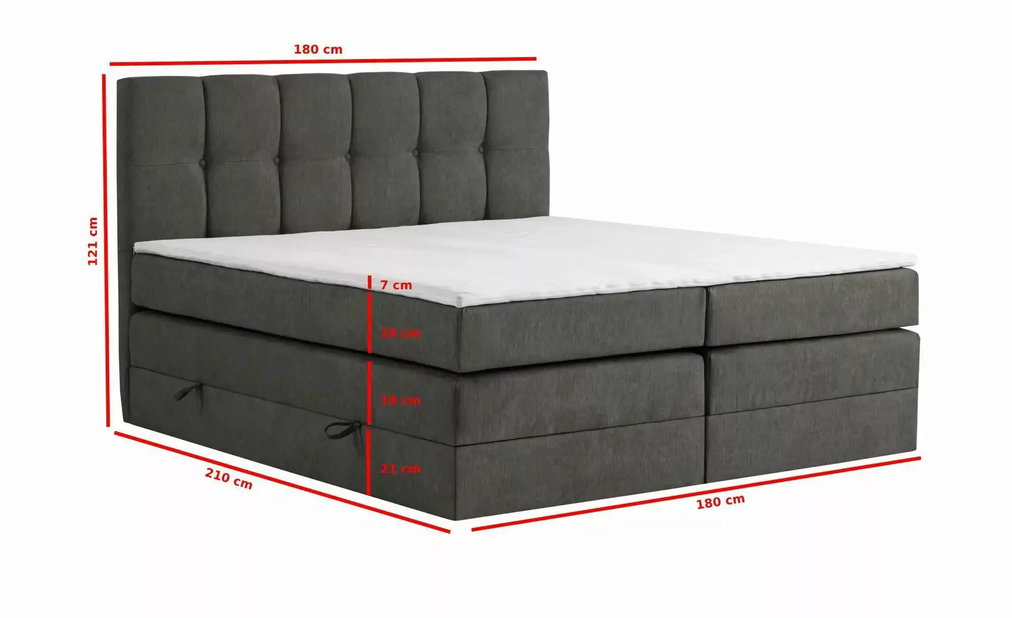 Boxspringbett mit Bettkasten Leeds ¦ grau ¦ Maße (cm): B: 180 H: 121 Betten günstig online kaufen