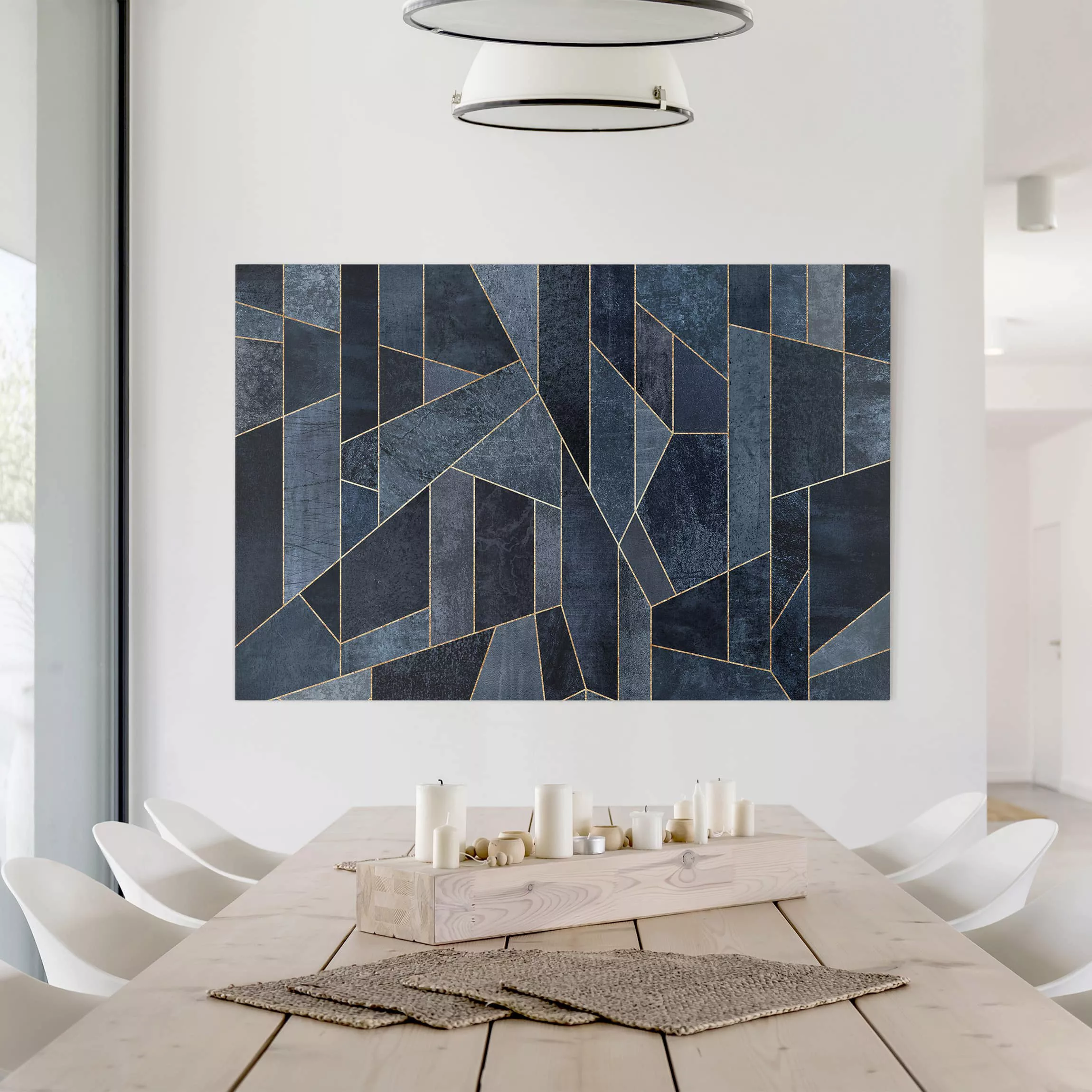 Leinwandbild - Querformat Blaue Geometrie Aquarell günstig online kaufen