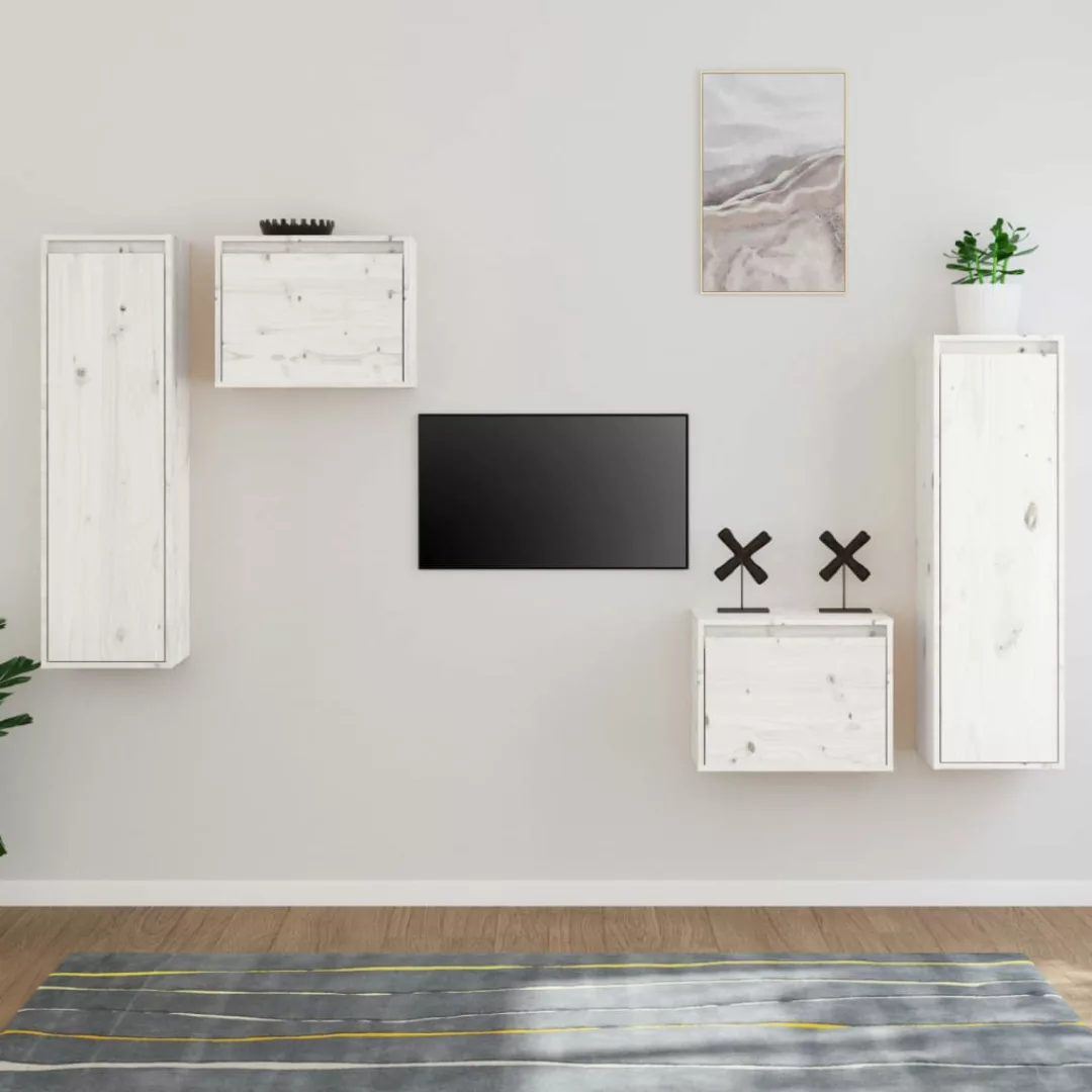 vidaXL TV-Schrank TV-Schränke 4 Stk Weiß Massivholz Kiefer Lowboard Lowboar günstig online kaufen