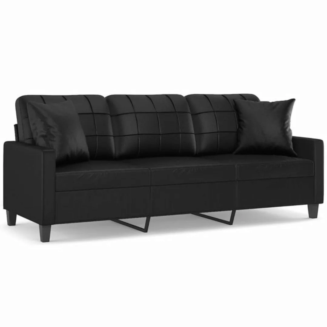 vidaXL Sofa 3-Sitzer-Sofa mit Zierkissen Schwarz 180 cm Kunstleder Couch Wo günstig online kaufen