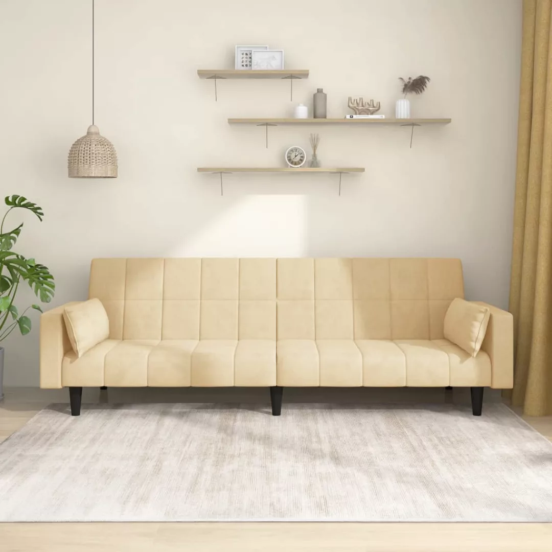 vidaXL Sofa Schlafsofa 2-Sitzer mit 2 Kissen Creme Samt günstig online kaufen