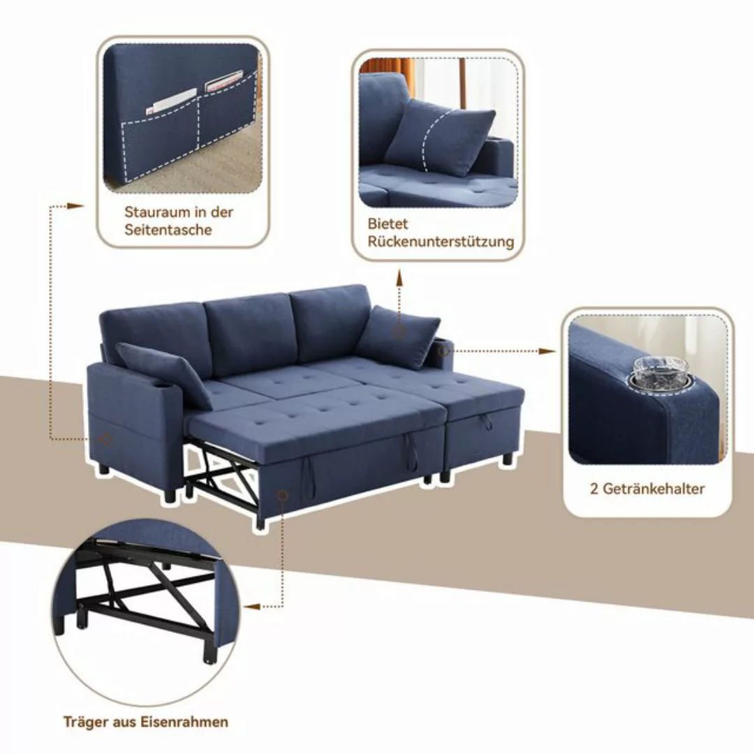 REDOM Ecksofa Schlafsofa, L-förmiges Sofa mit Schlaffunktion, mit Taschenbe günstig online kaufen