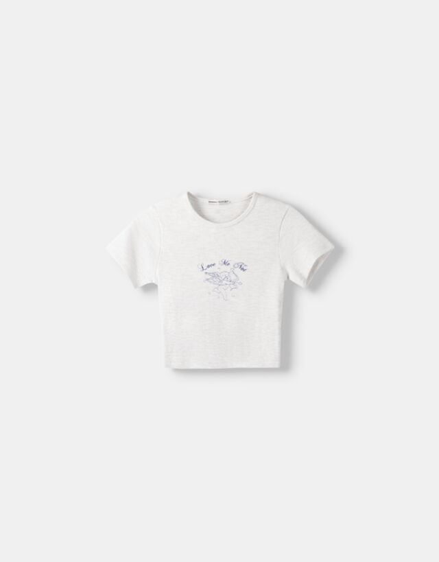 Bershka T-Shirt Aus Waffelgewebe Mit Kurzen Ärmeln Damen M Grau günstig online kaufen