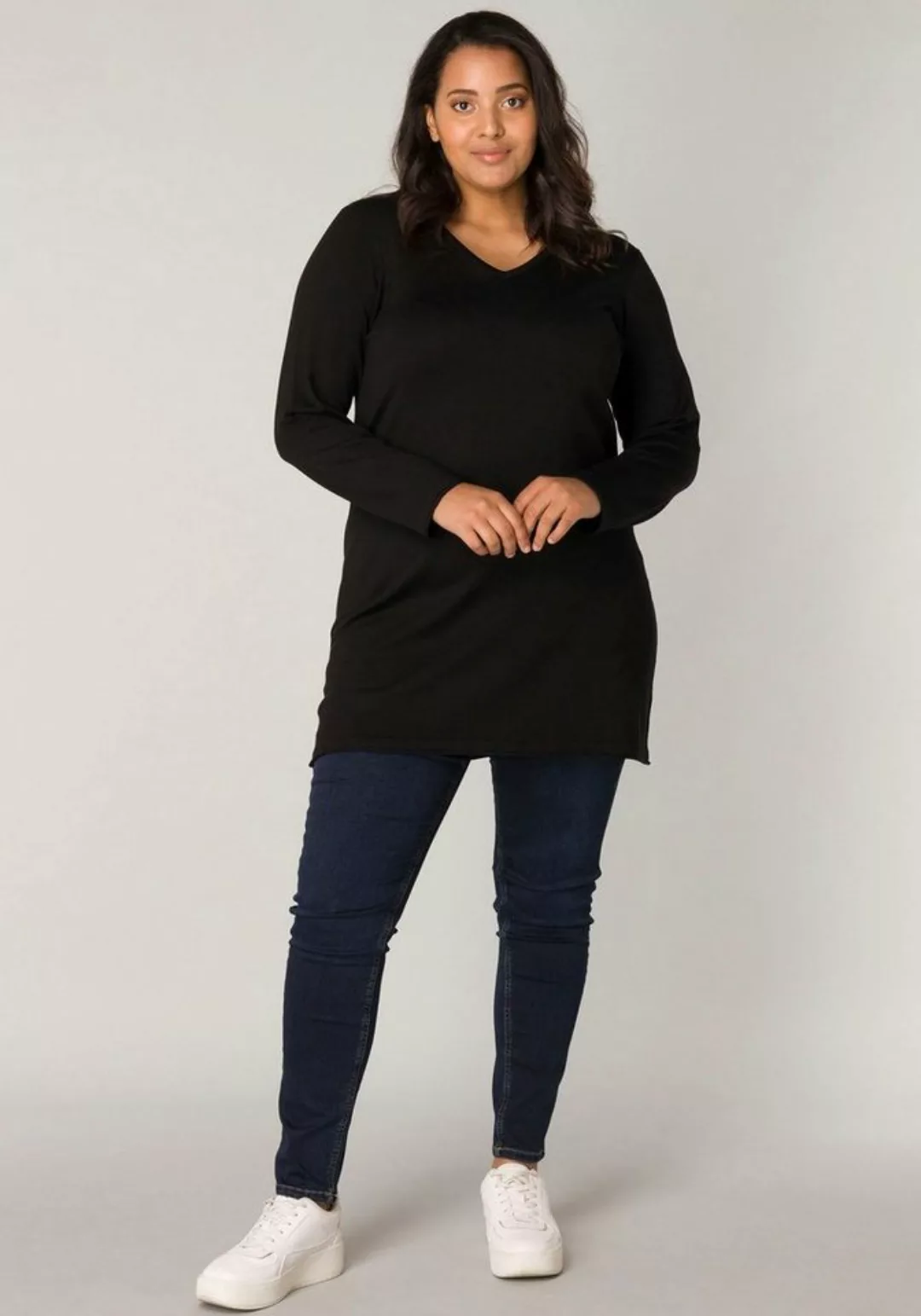 Base Level Curvy V-Ausschnitt-Pullover BAS-ANINE-LONG Feinstrick-Qualität günstig online kaufen