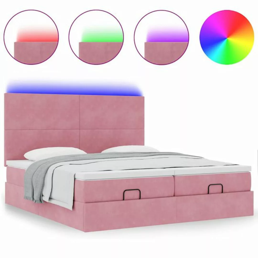 vidaXL Bett, Ottoman-Bett mit Matratzen & LEDs Rosa 200x200 cm Samt günstig online kaufen