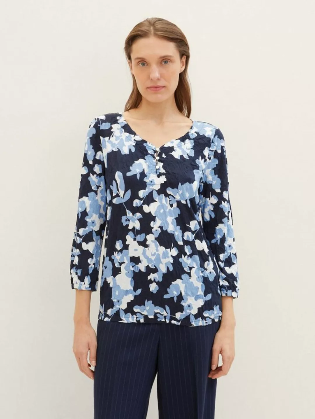 TOM TAILOR 3/4-Arm-Shirt Henleyshirt mit Allover-Print günstig online kaufen