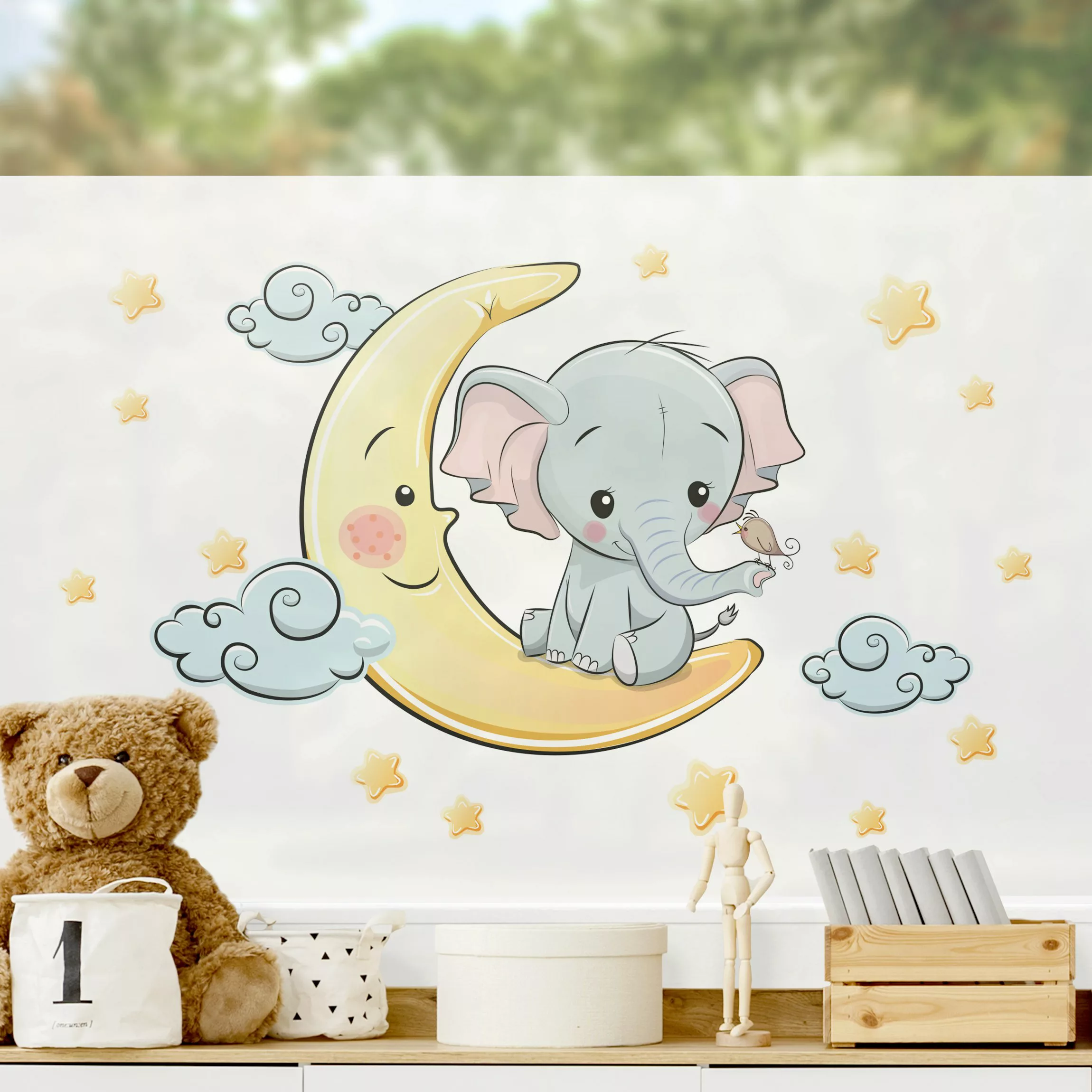 Fensterfolie Elefant Mond und Sterne günstig online kaufen