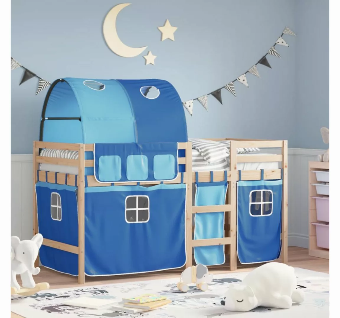 vidaXL Bett Kinderhochbett mit Tunnel Blau 80x200 cm Massivholz Kiefer günstig online kaufen