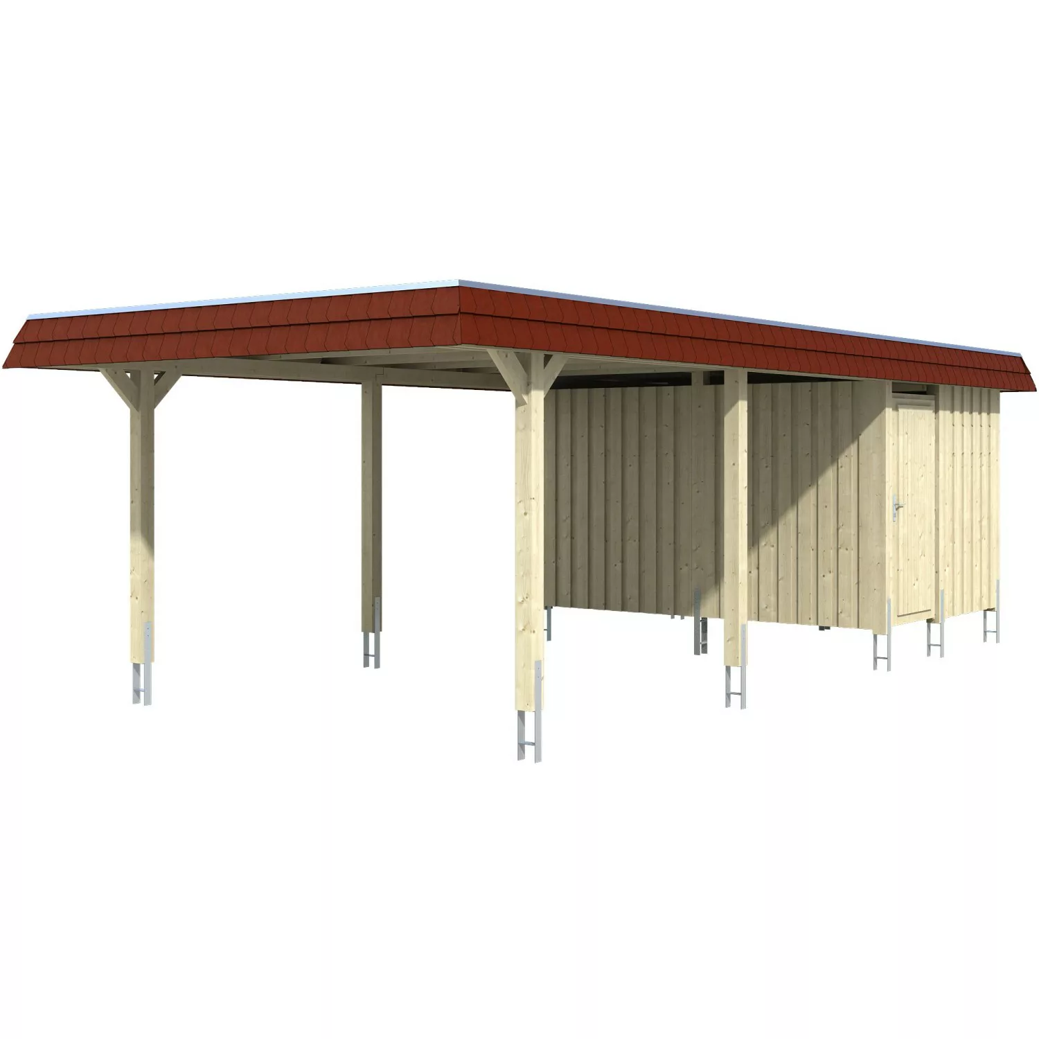 Skan Holz Carport Wendland Eiche hell + Anbau 409 x 870 cm Alu-Dach Blende günstig online kaufen