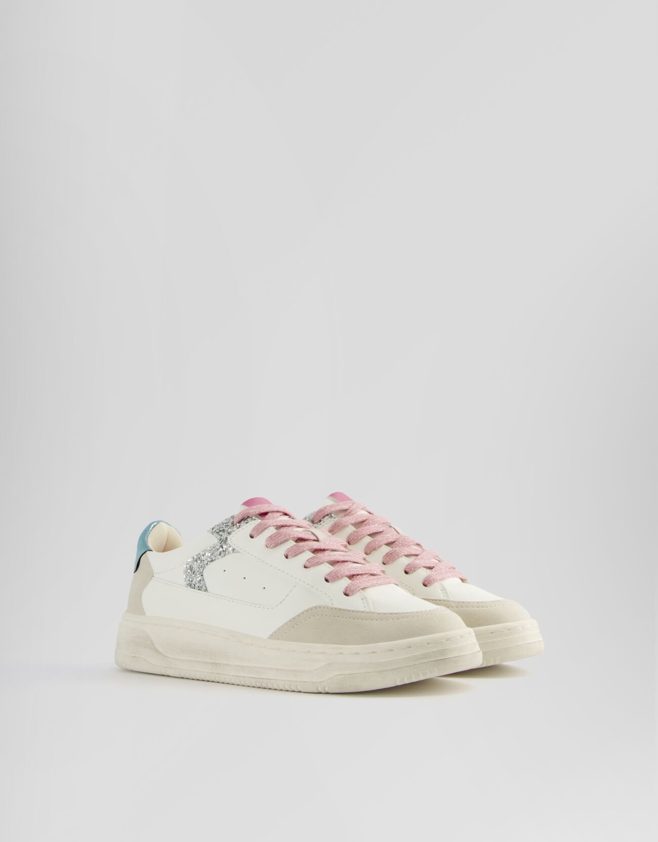 Bershka Sneaker Mit Glitzer Und Sohle Im Used-Look Damen 37 Weiss günstig online kaufen