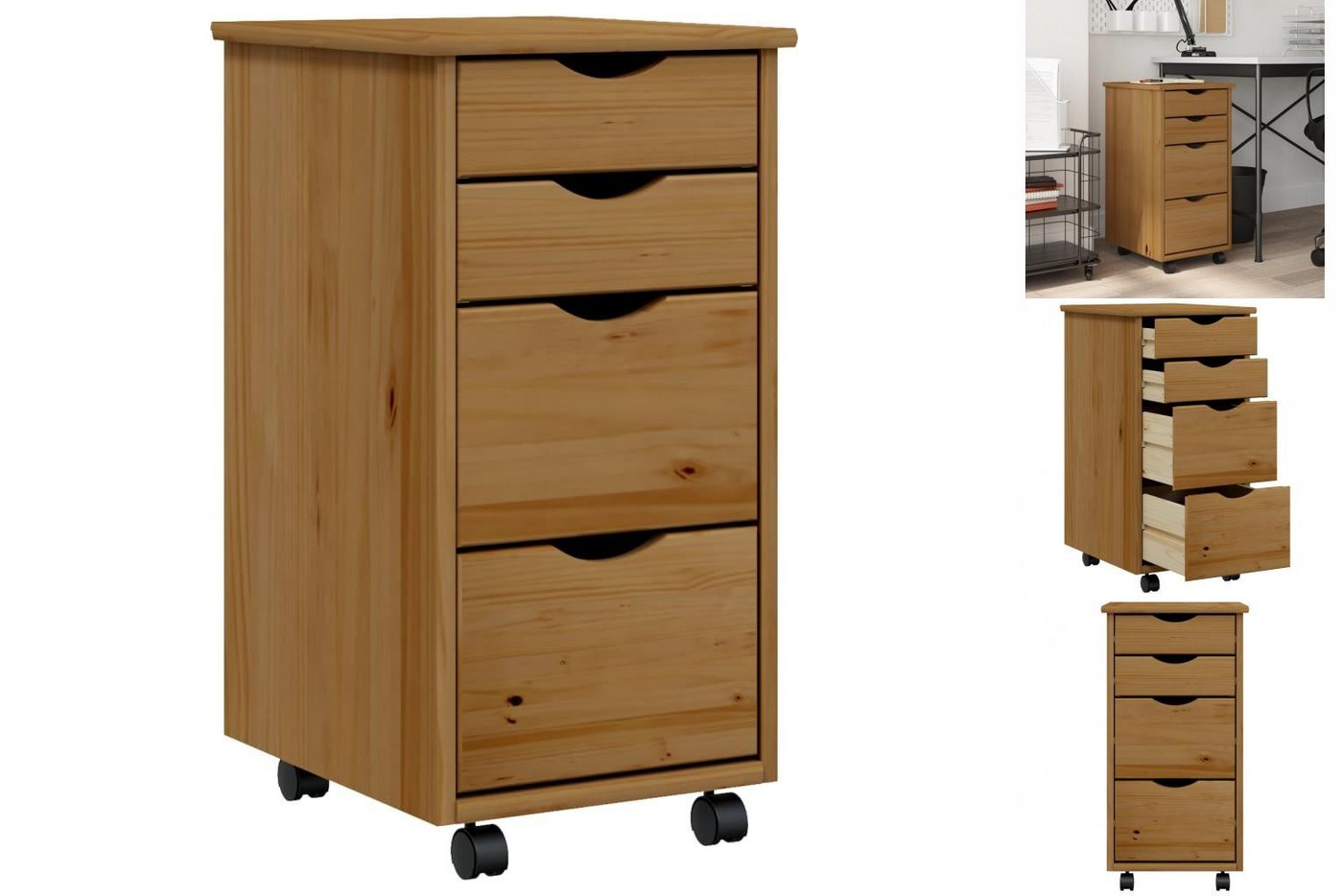 vidaXL Aktenschrank Rollschrank mit Schubladen MOSS Honigbraun Massivholz K günstig online kaufen