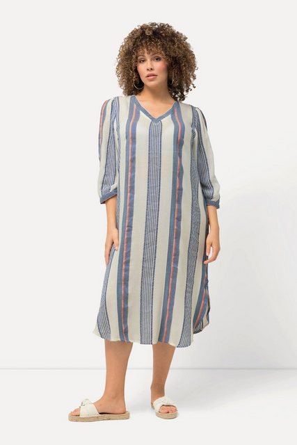 Ulla Popken Midikleid Kaftan Musterstreifen Oversized V-Ausschnitt günstig online kaufen