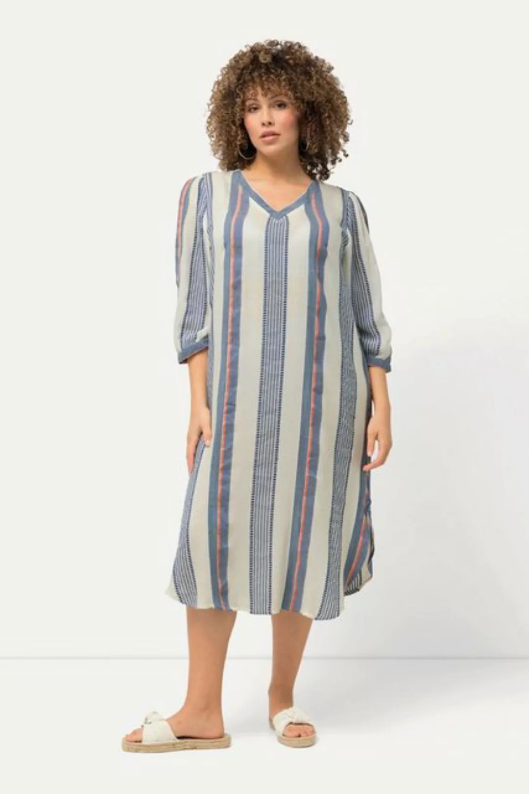 Ulla Popken Sommerkleid Kaftan Musterstreifen Oversized V-Ausschnitt günstig online kaufen