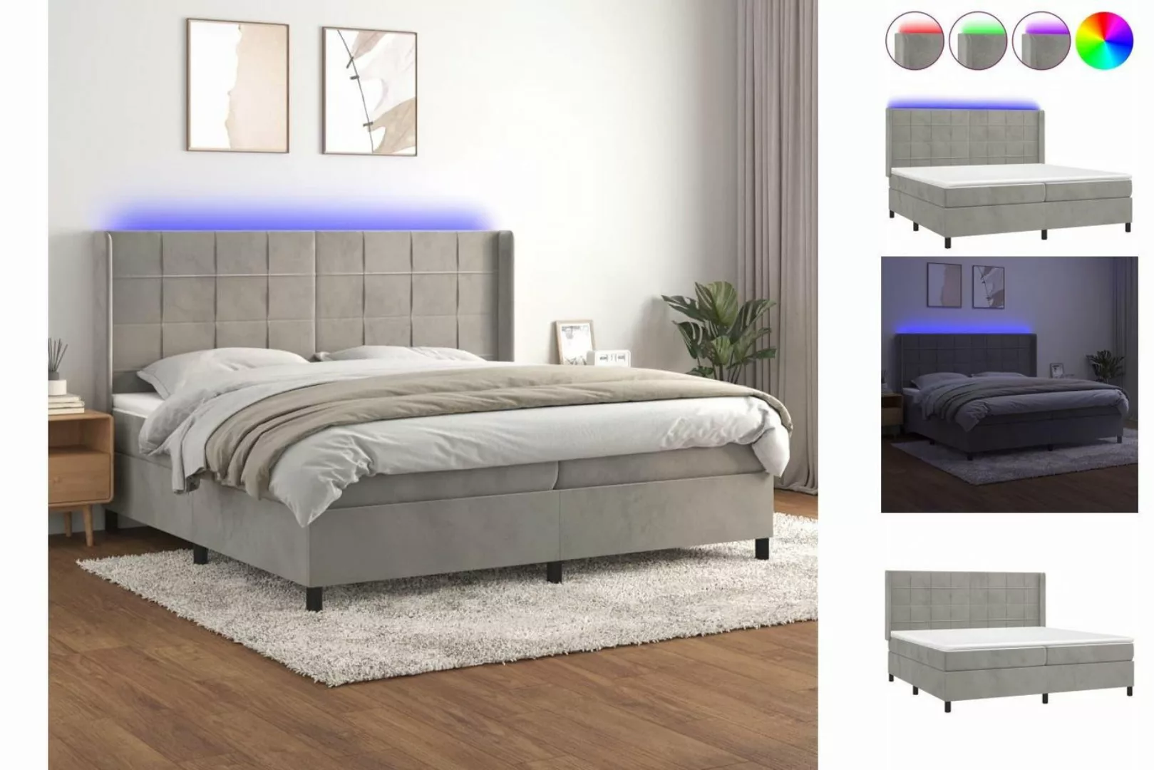 vidaXL Boxspringbett Boxspringbett mit Matratze und LED Samt (200 x 200 cm, günstig online kaufen