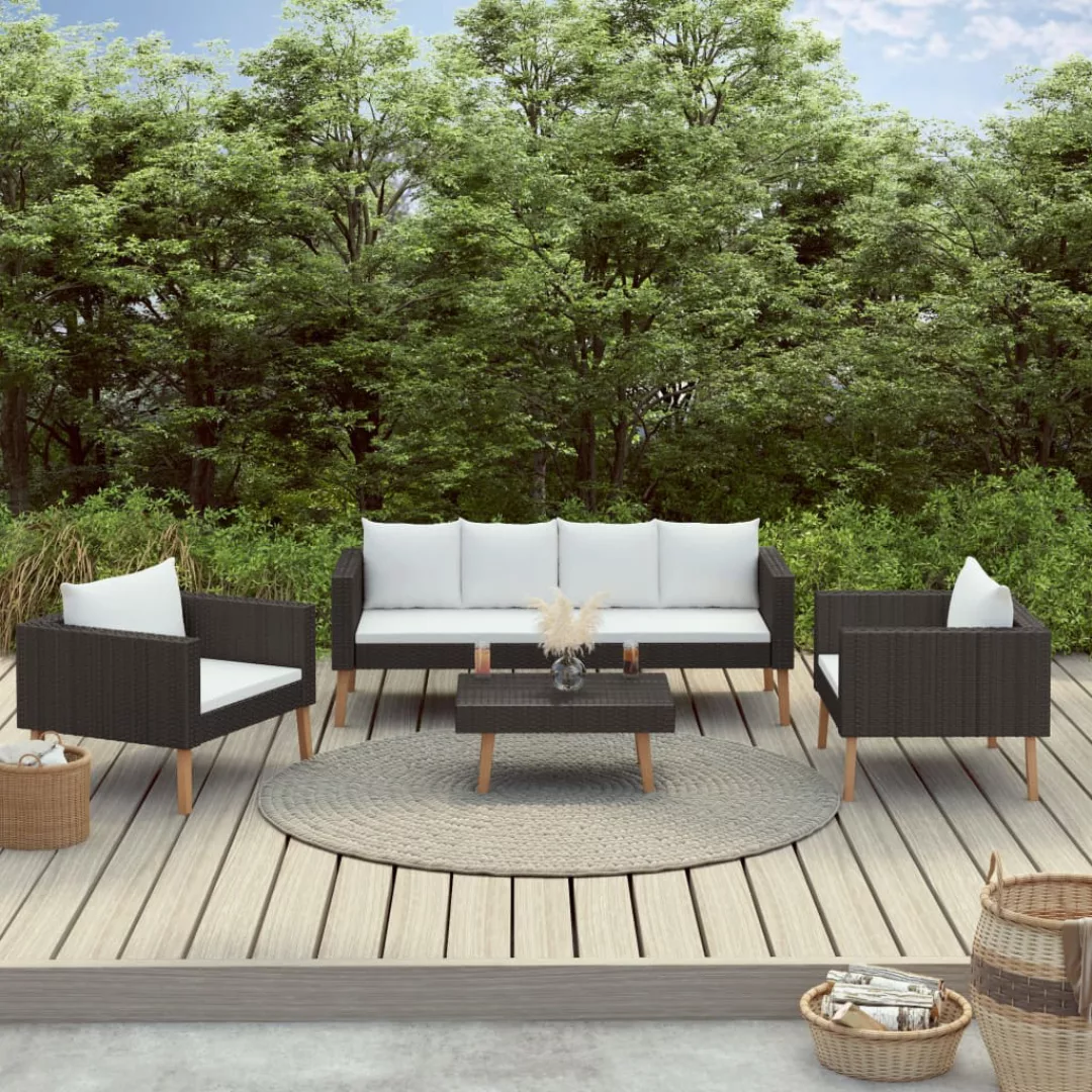 4-tlg. Garten-lounge-set Mit Auflagen Poly Rattan Schwarz günstig online kaufen