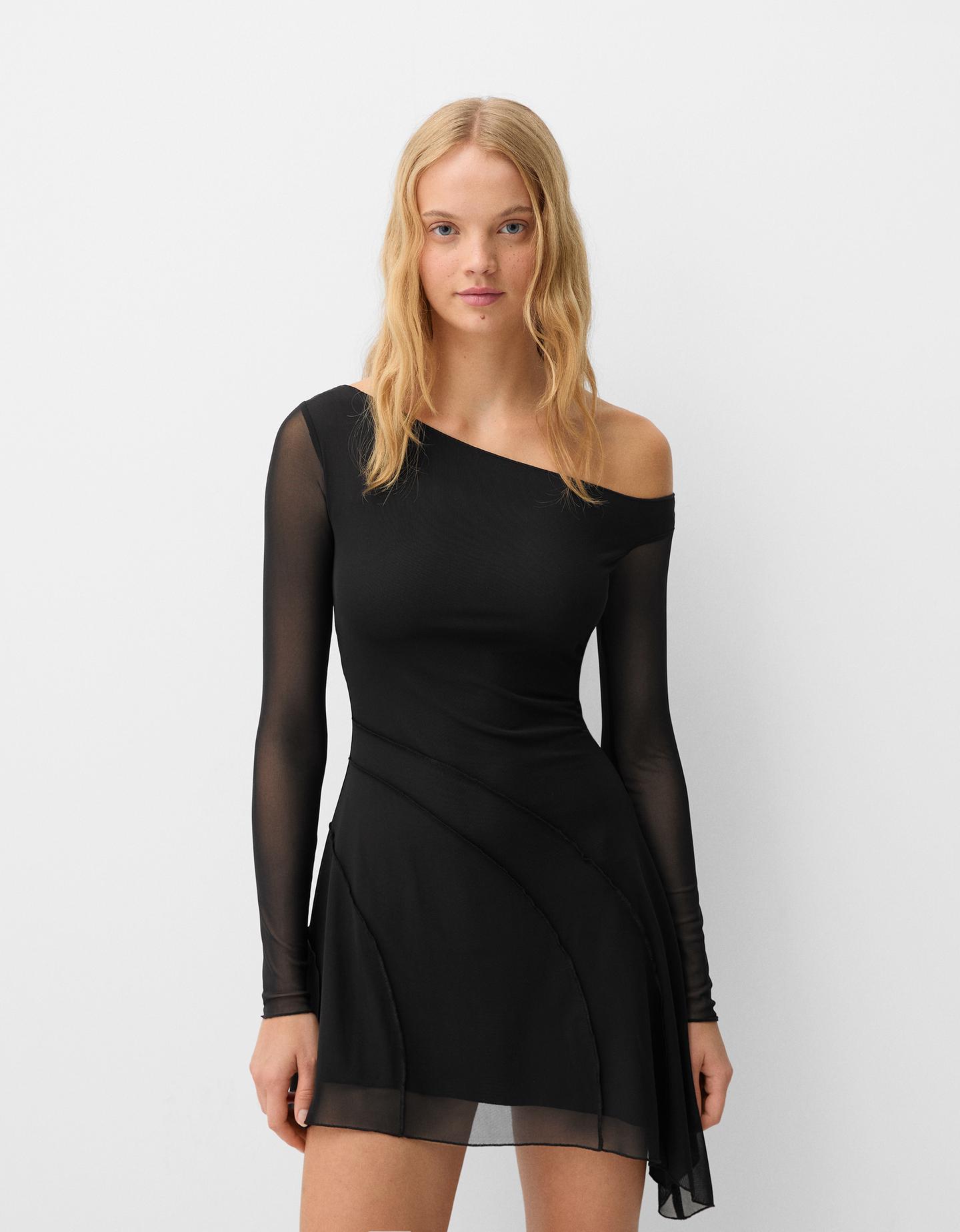 Bershka Asymmetrisches Minikleid Damen S Schwarz günstig online kaufen