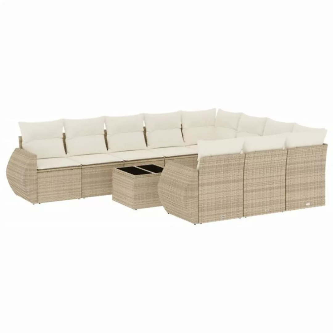 vidaXL Sofaelement 11-tlg. Garten-Sofagarnitur mit Kissen Beige Poly Rattan günstig online kaufen