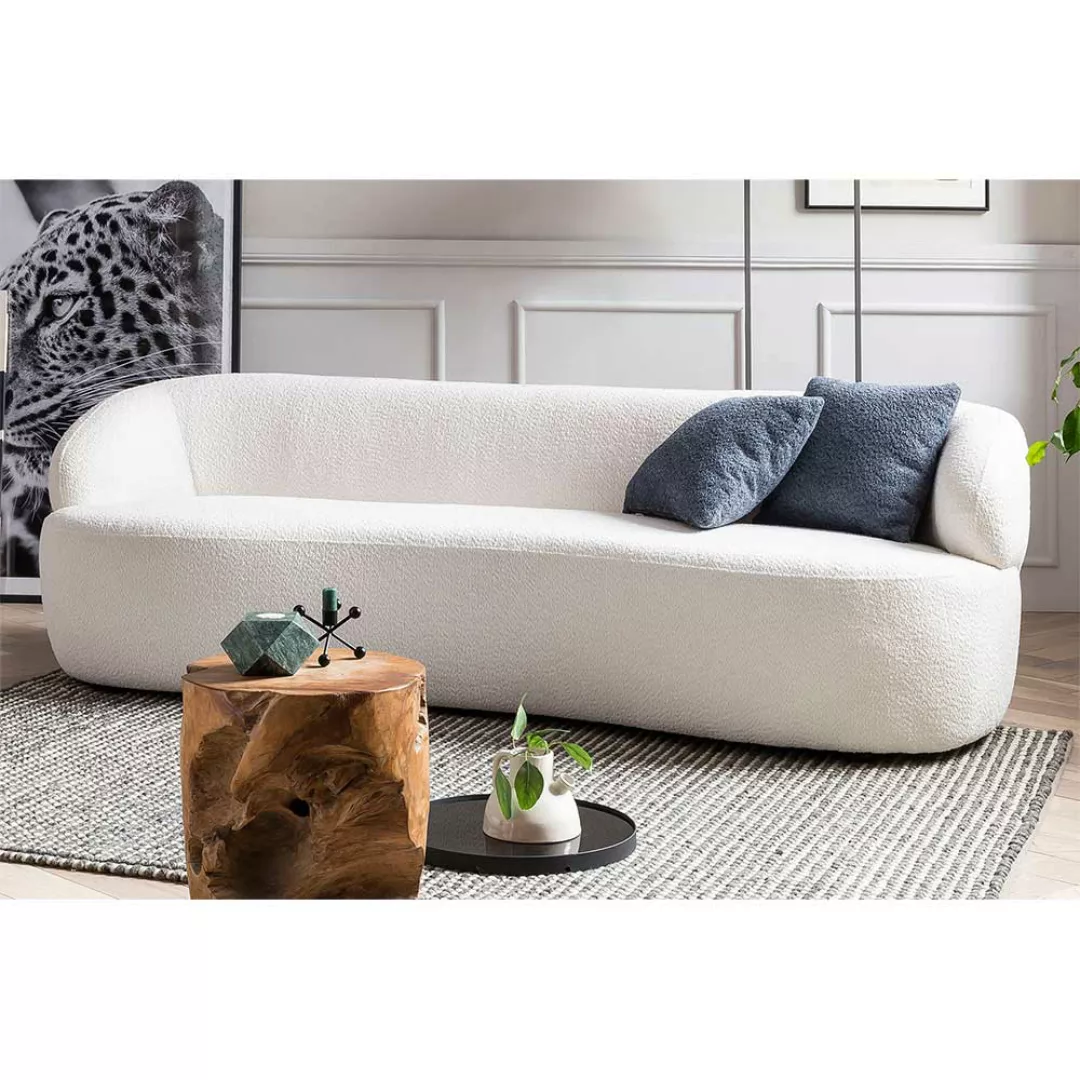 Weißes Dreisitzer Sofa im Skandi Design Boucle Stoff Bezug günstig online kaufen