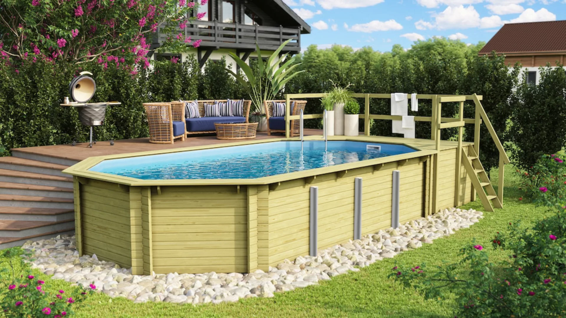 Karibu Achteckpool "SEVILLA Set D", BxLxH: 780x400x124 cm, mit Terasse und günstig online kaufen