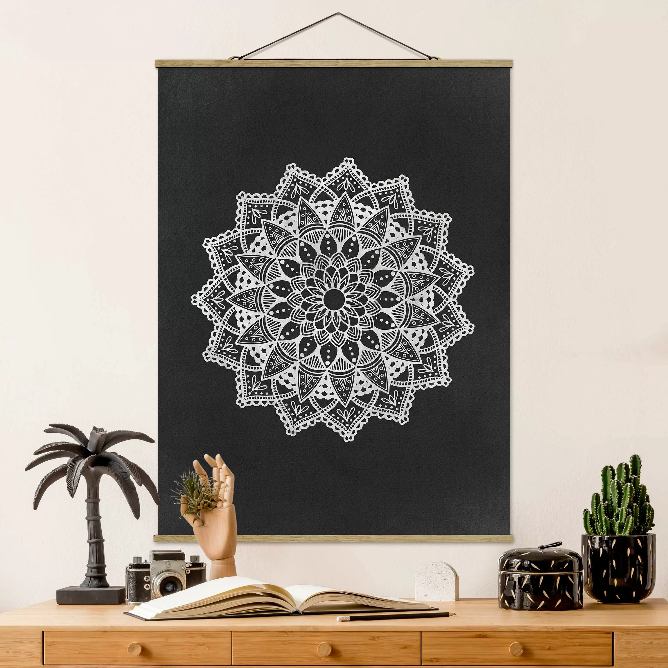 Stoffbild Mandala mit Posterleisten - Hochformat Mandala Illustration Ornam günstig online kaufen