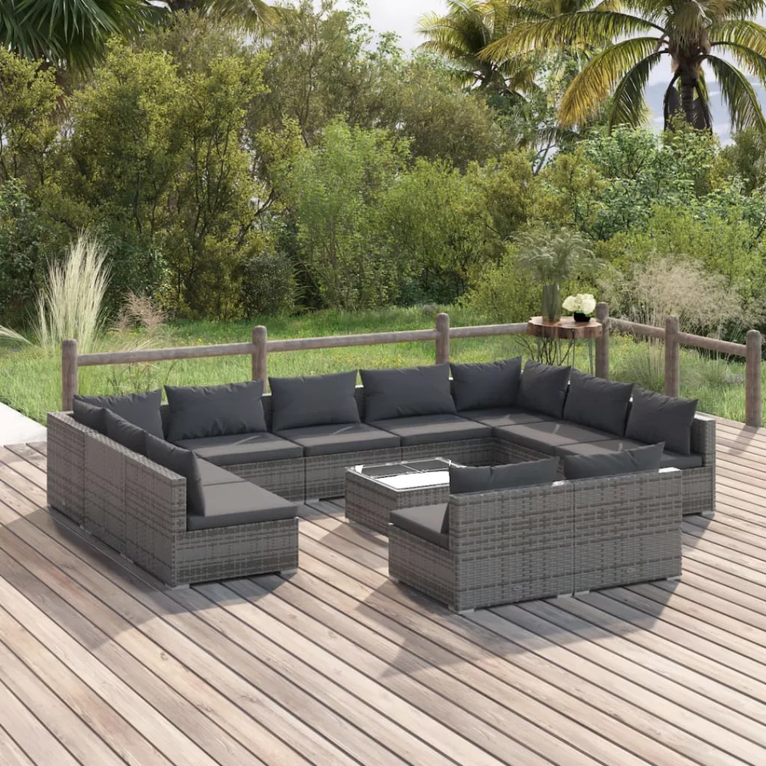 Vidaxl 12-tlg. Garten-lounge-set Mit Kissen Grau Poly Rattan günstig online kaufen