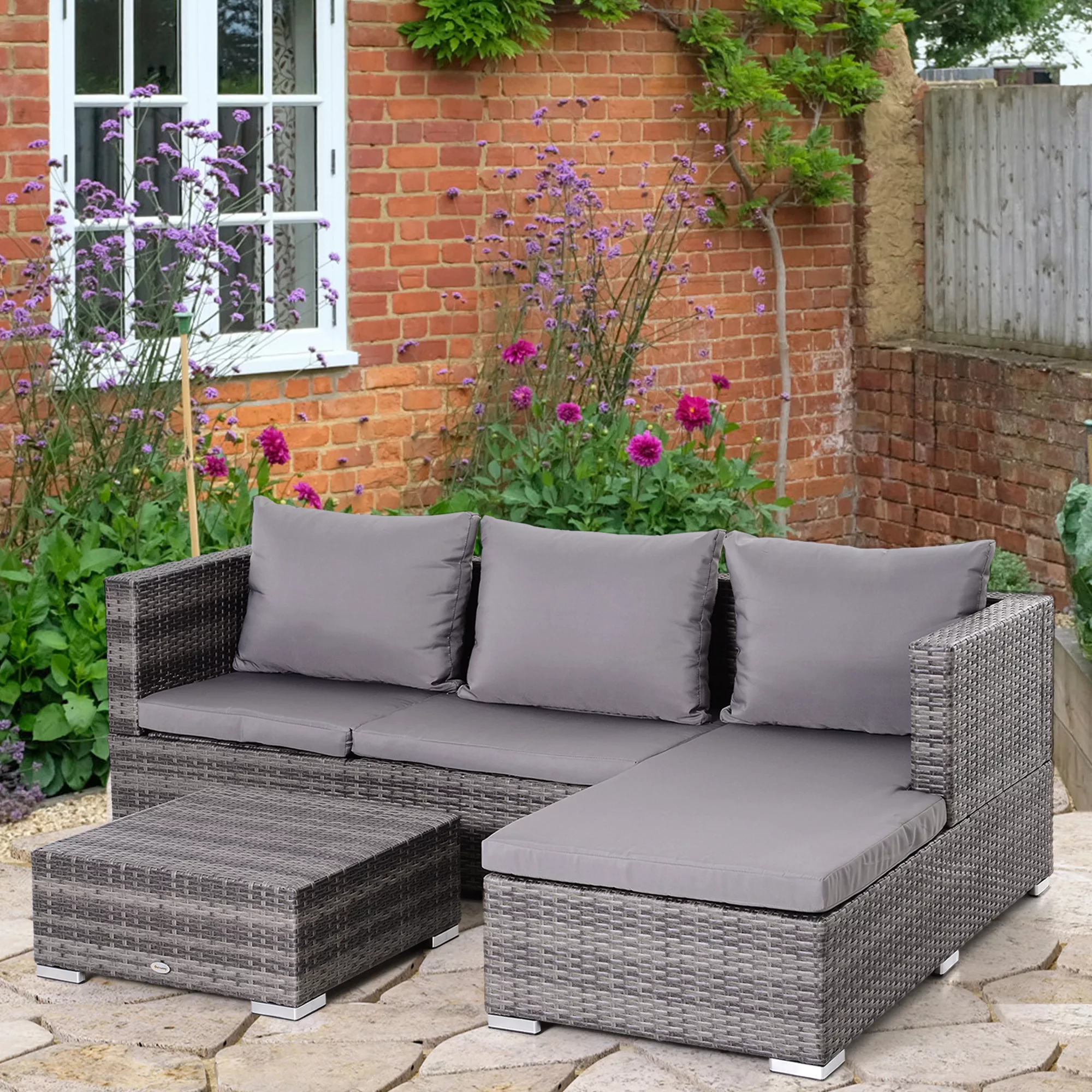Outsunny Gartenmöbel Set 3-teilig  Sofa & Beistelltisch mit Stauraum, 5-Stu günstig online kaufen