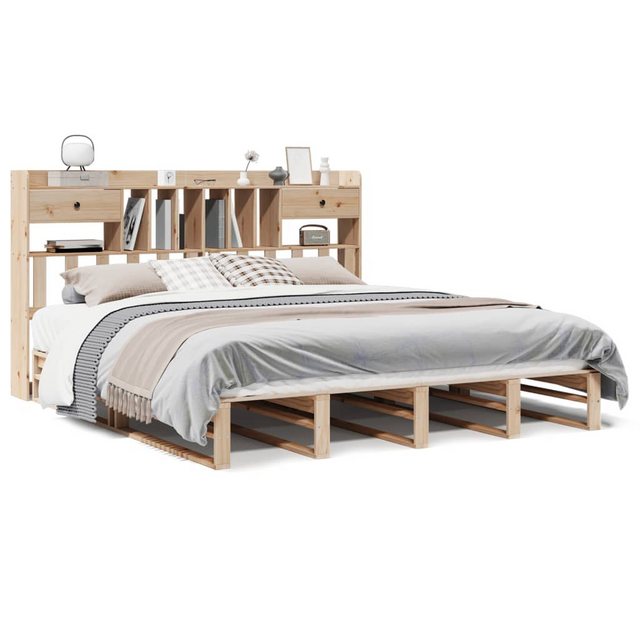 vidaXL Bett, Massivholzbett mit Regal ohne Matratze 200x200 cm Kiefernholz günstig online kaufen