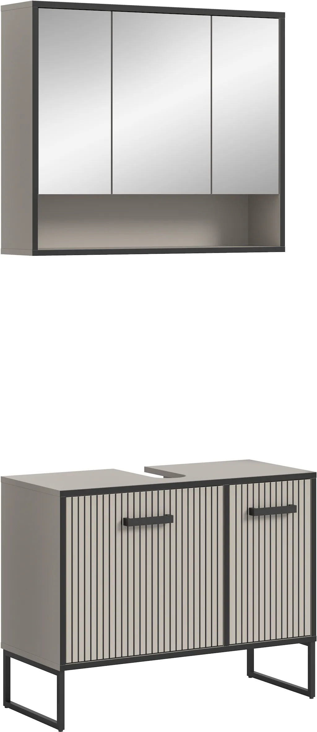 welltime Badmöbel-Set "Locri, Breite 80 cm, Rillenoptik, Metallkufen", (2 S günstig online kaufen