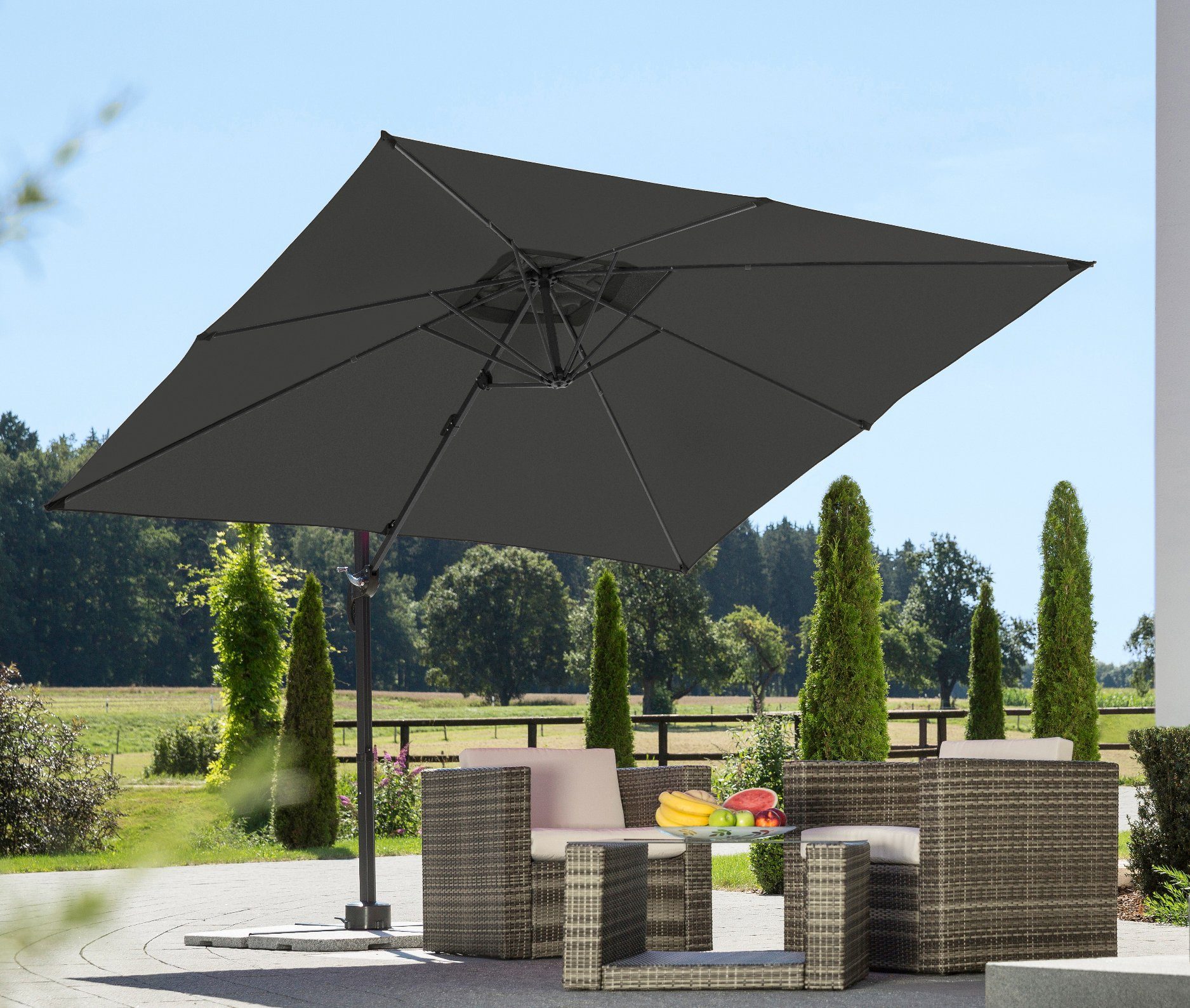 Schneider Ampelschirm Rhodos Junior  270 cm x 270 cm Anthrazit mit Kurbelme günstig online kaufen