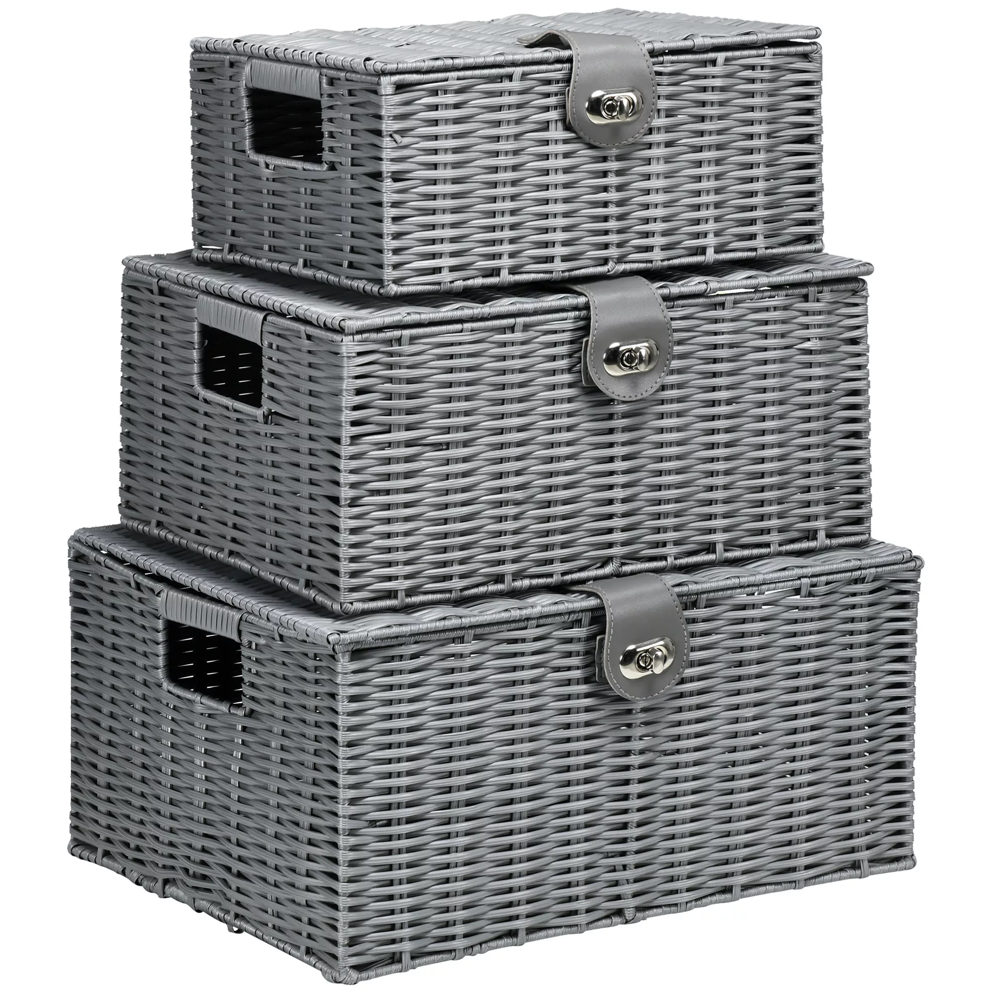 HOMCOM Aufbewahrungsboxen  3er-Set mit Deckel & Schnallen, 18L/12L/7L, für günstig online kaufen