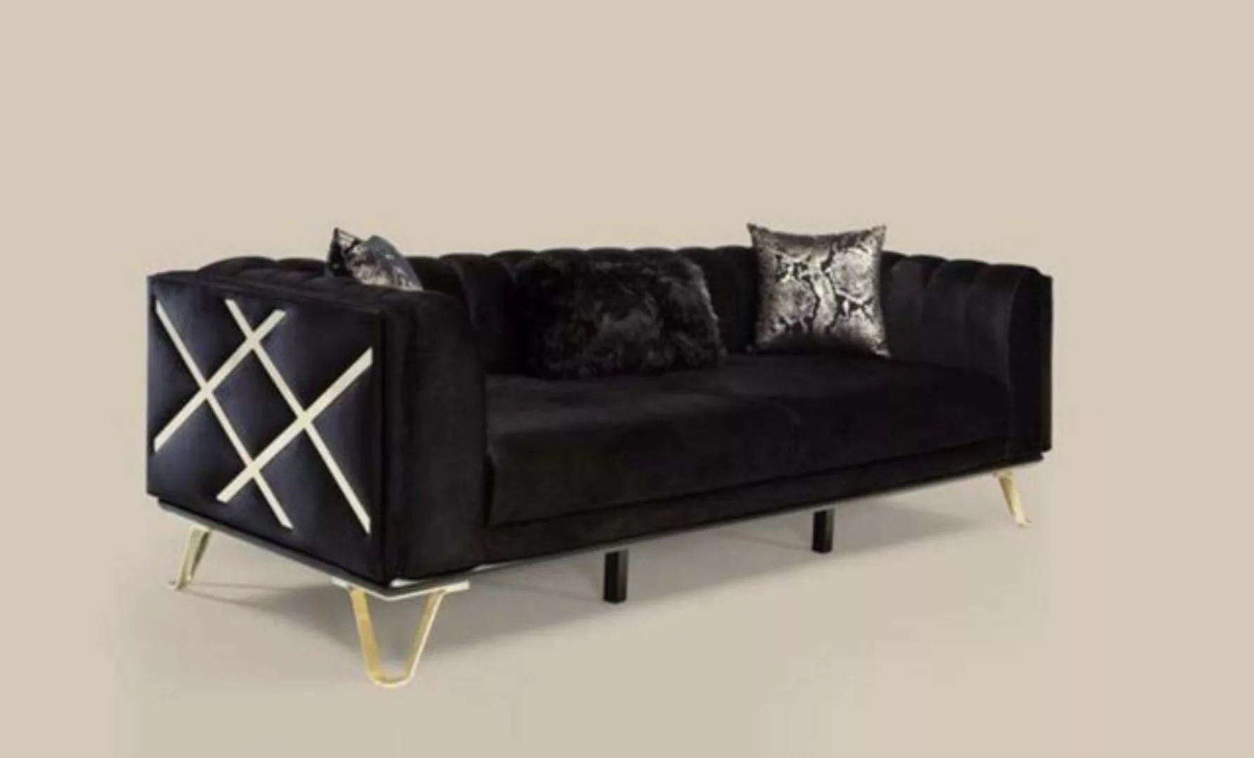 JVmoebel Sofa Sofagarnitur Schwarz Sofa 3+3+1 Sitzer Sessel Möbel Elegantes günstig online kaufen
