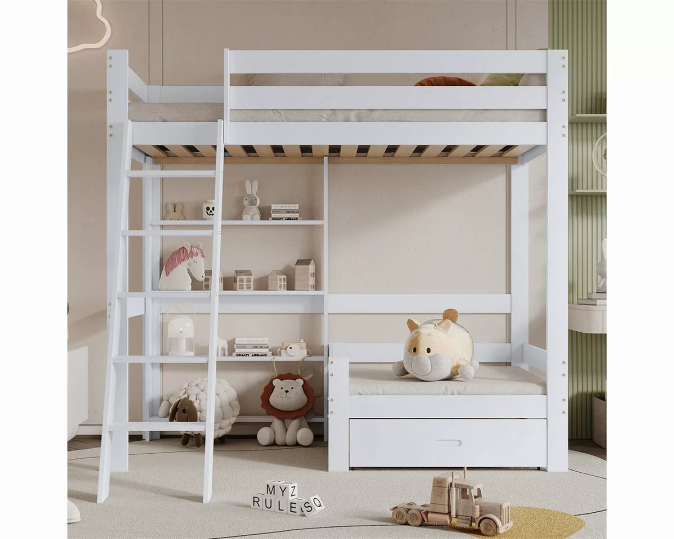 autolock Kinderbett Etagenbett mit Regalen und Sofa,Holzbett mit Schublade, günstig online kaufen