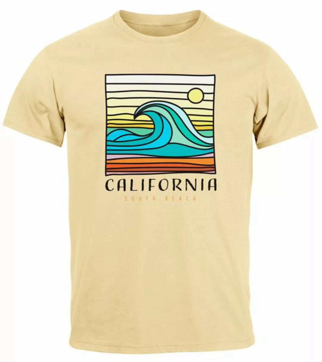 Neverless Print-Shirt Herren T-Shirt California South Beach Welle Wave Surf günstig online kaufen