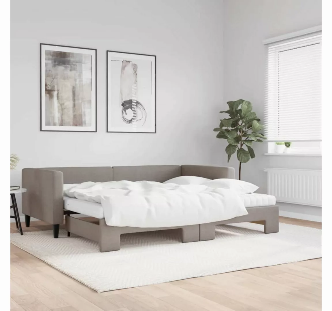 vidaXL Gästebett Gästebett Tagesbett Ausziehbar mit Matratzen Taupe 90x200 günstig online kaufen