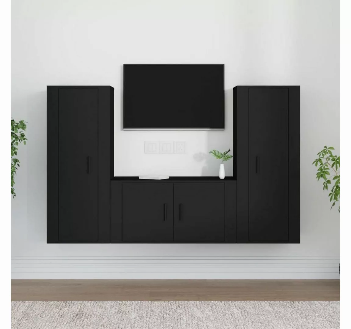 furnicato TV-Schrank 3-tlg. TV-Schrank-Set Schwarz Holzwerkstoff günstig online kaufen