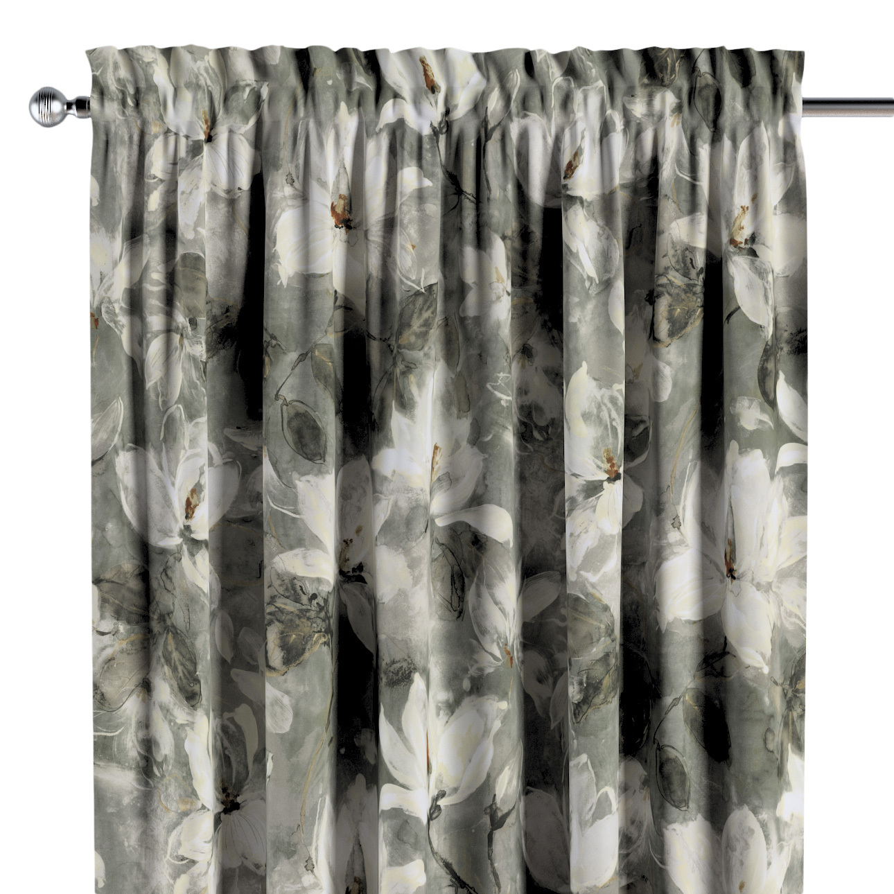 Vorhang mit Tunnel und Köpfchen, grau-weiß, Velvet (184-24) günstig online kaufen