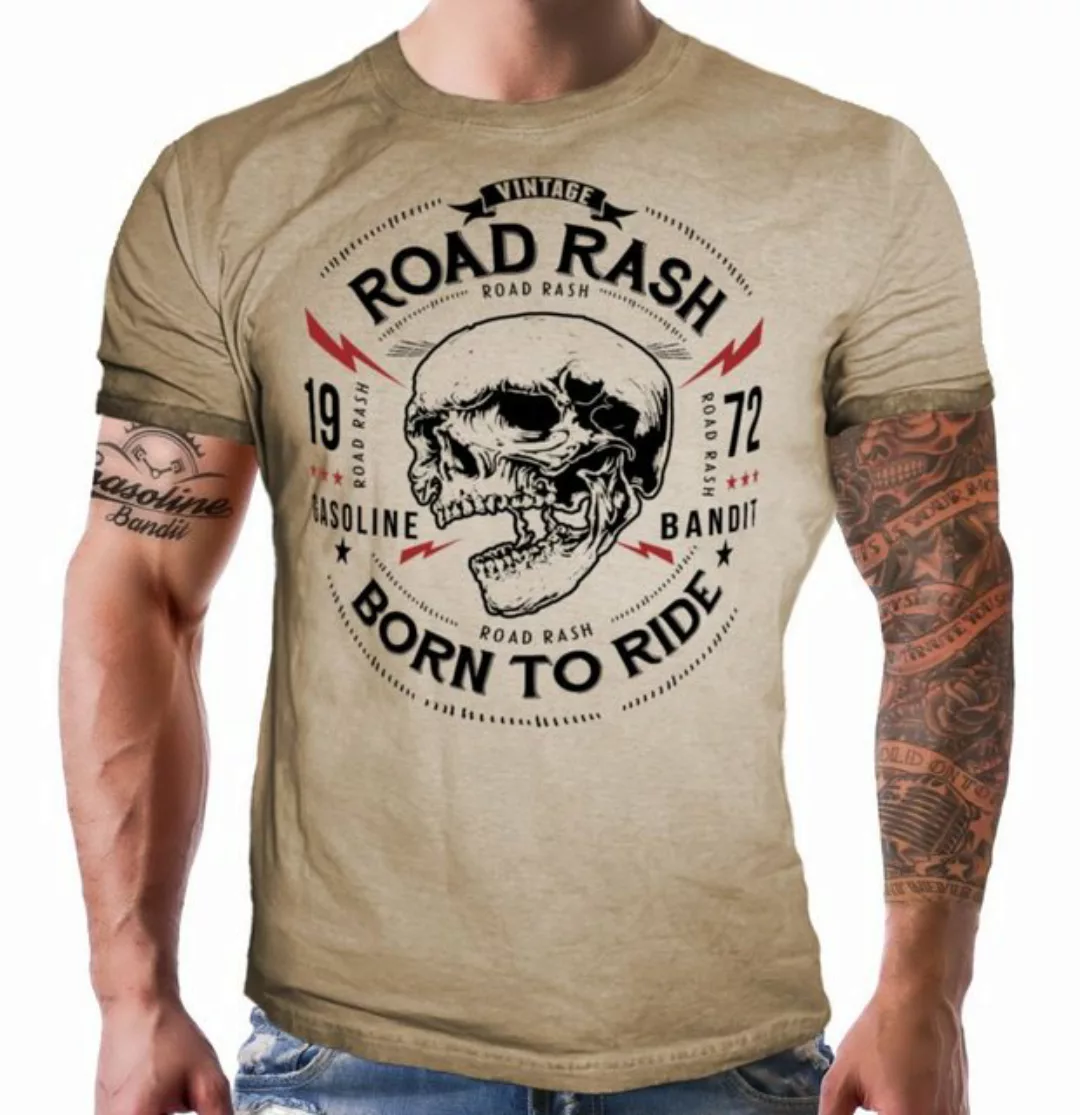 GASOLINE BANDIT® T-Shirt für Biker, Racer in Washed Sand Optik: Road Rash - günstig online kaufen