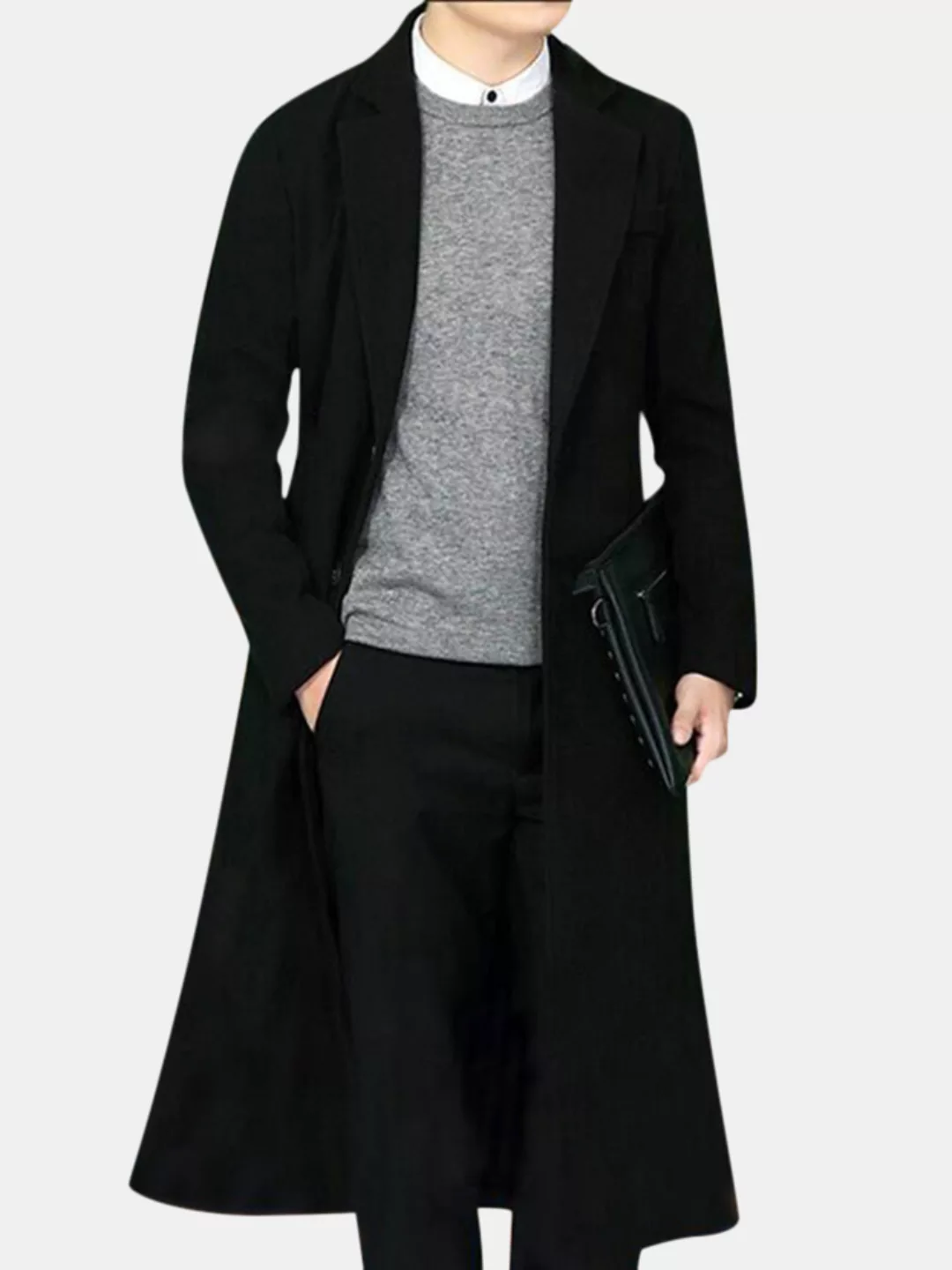 Mens Long Woolen Slim Fit Jacke verdickte warme Einreiher Anzugkragen lässi günstig online kaufen