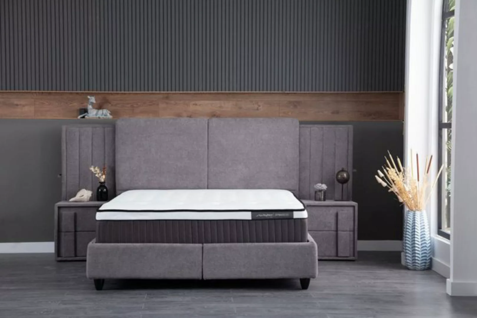 Villa Möbel Polsterbett DYNA (Bett Set, mit gestepptem Kopfteil in pflegele günstig online kaufen
